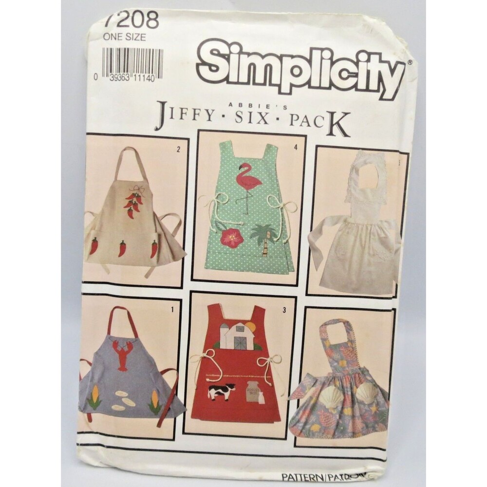 Simplicity Apron Sewing Pattern #7208 Abbie's Six Pack Uncut Vintage 1990s